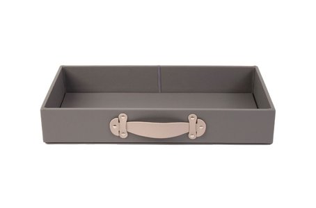 Caixa Gaveta de Couro tamanho P: 50L x 25P x 8A cor Gelo